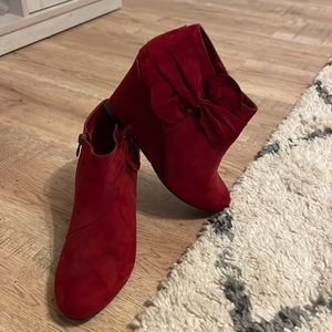 Red wedge booties
